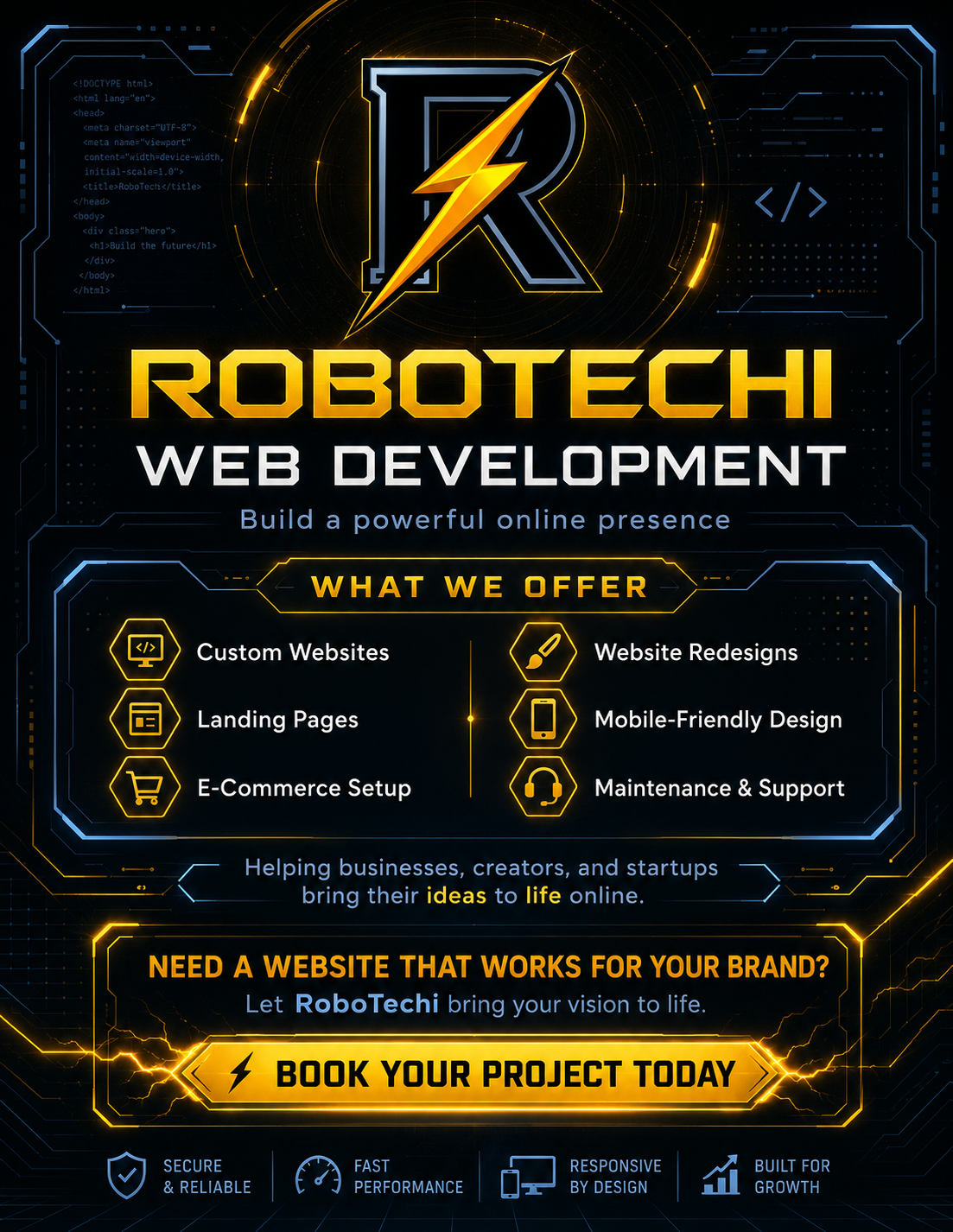 RoboTechi web development services flyer